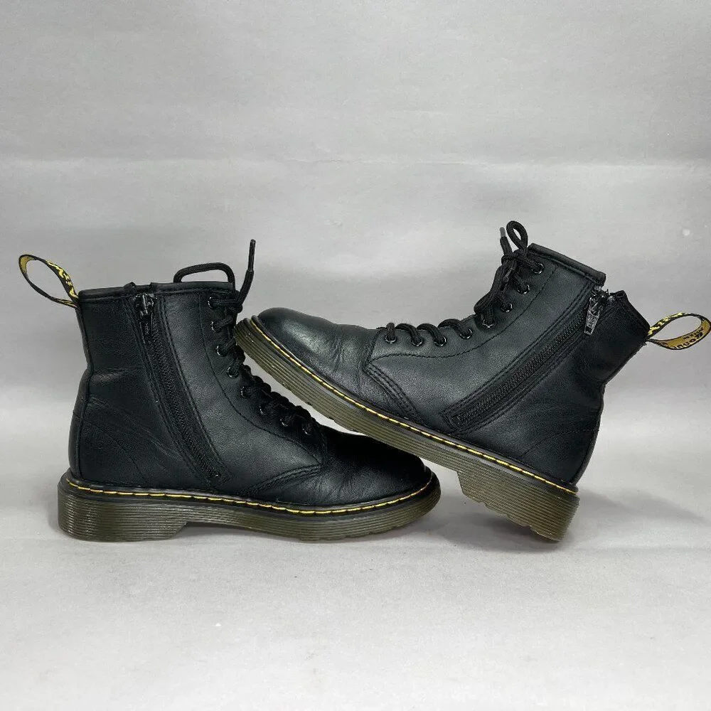 Dr. Martens Boots Boy's Size 2 1460 Softy T Black Leather Lace Up Combat‎ Boots